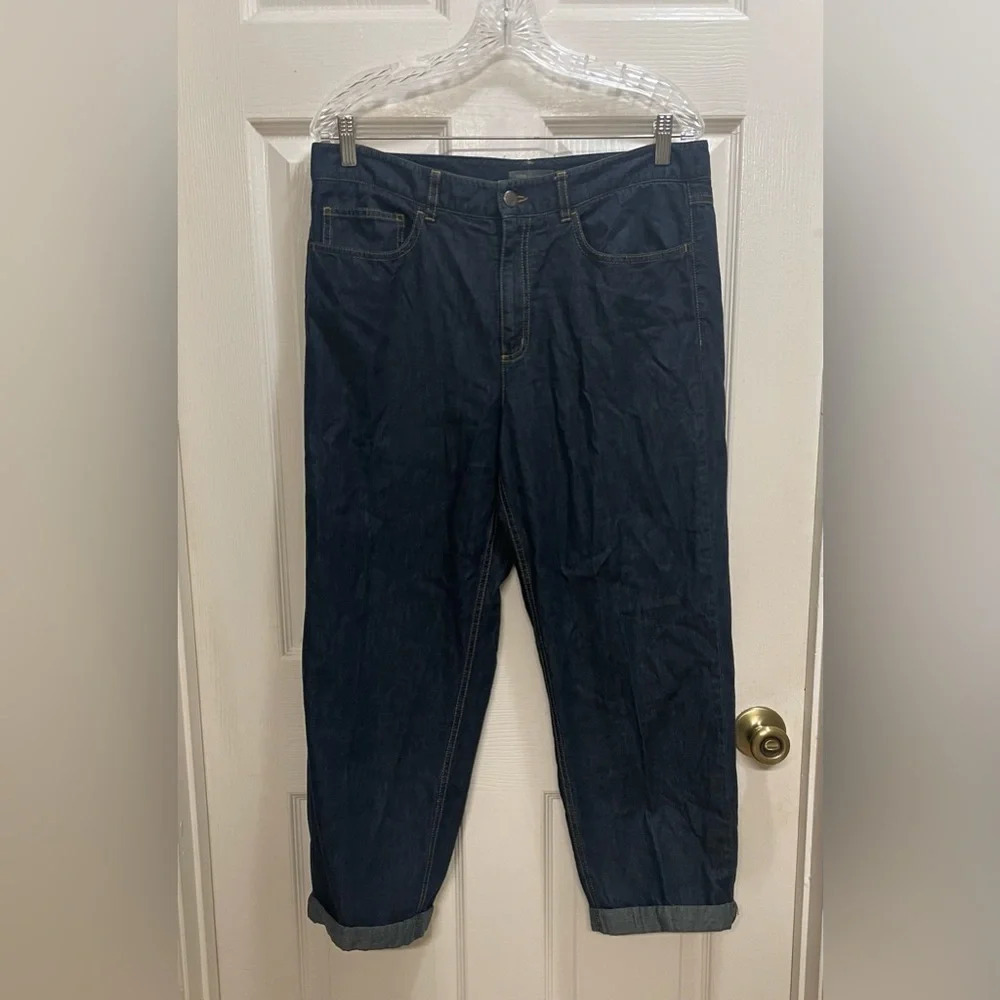Vince. Dark Wash Lightweight Cropped Denim Jeans Cuffed Hem Luxe Size 12